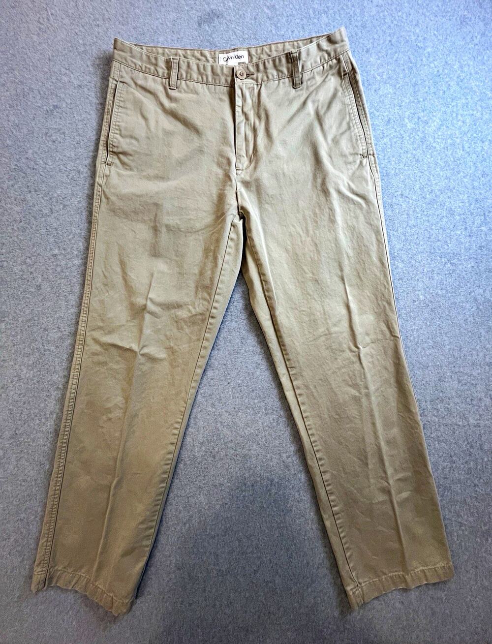 Calvin Klein Men's Beige Chino Pants 33x32 Regular Fit Straight Leg Twill